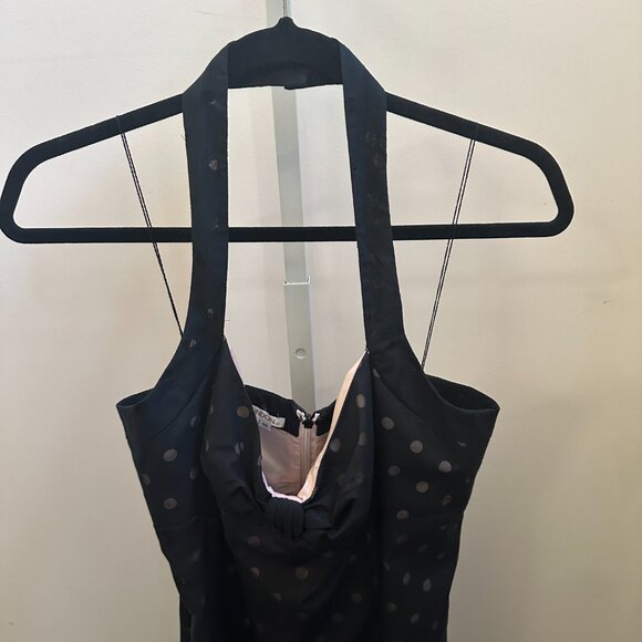 Maggy London Black Pink Polka Dot Lined Halter Dress Sz 10 - Picture 7 of 13